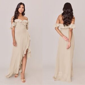 Revelry Scarlet Chiffon Maxi Bridesmaid Dress Champagne Taupe Size 16